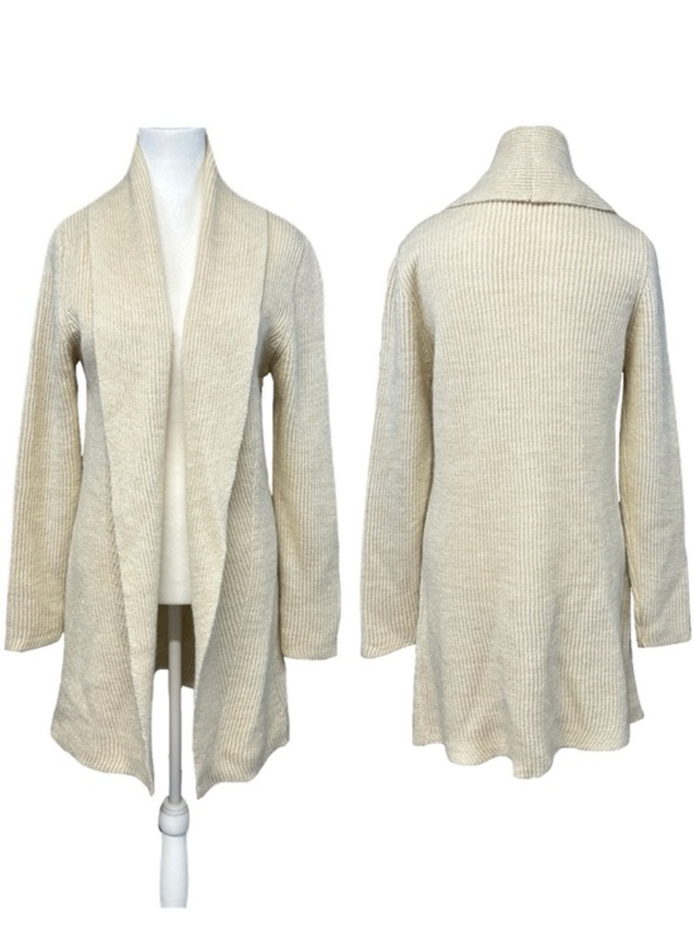 Verdiani Womens Cardigan Sweater Longer Length Waist Tie Italian Mohair Cream L
